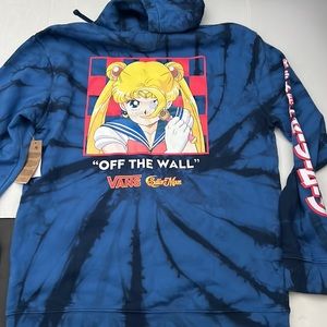 Vans x Sailor Moon Fleece Tie Dye Blue Black Pullover Hoodie Men's NWT